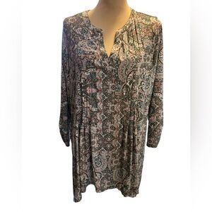 WESTPORT Women’s Plus 2X Green Multicolor Paisley Pleated Stretch Top 3/4 Sleeve